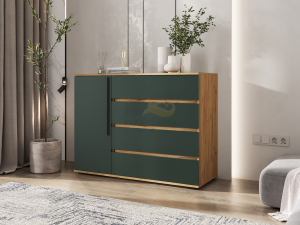 Комод 1 дверь 4 ящика Норд (1200) Изумрудный, Дуб крафт
