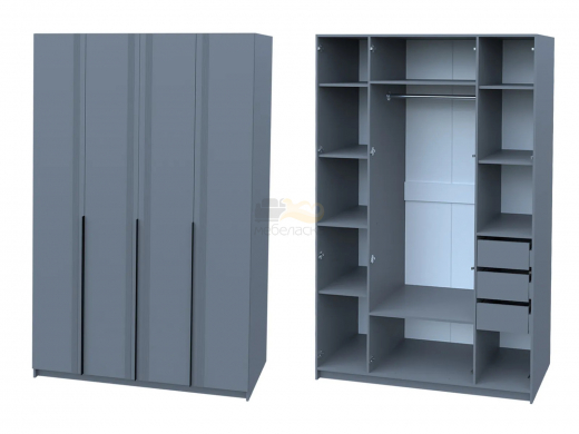 Шкаф 4-х дверный с 3-мя ящиками Ольга-6 серый
