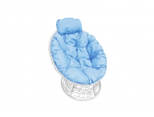 Кресло Папасан мини с ротангом голубая подушка