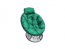 Кресло Папасан мини с ротангом зелёная подушка